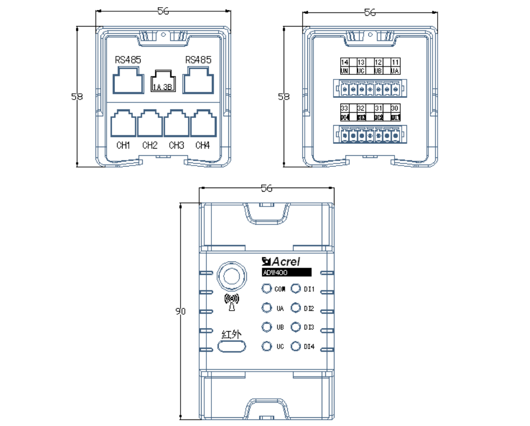安科瑞ADW400-D10-3S环保设备计量模块 环保用电分表计电 穿刺式
