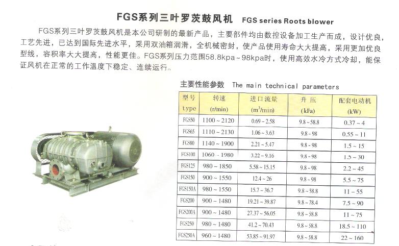 fsl45型三叶罗茨鼓风机 >> fgs系列三叶罗茨鼓风机  产品型号