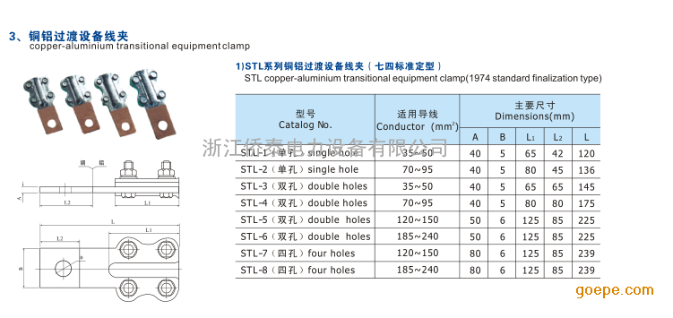 直销stl-2螺栓型铜铝过渡设备线夹 70~95平方导线用