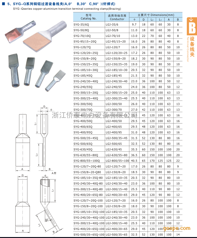 syg-120/7q压缩型铜铝过渡设备线夹(钎焊式)价格