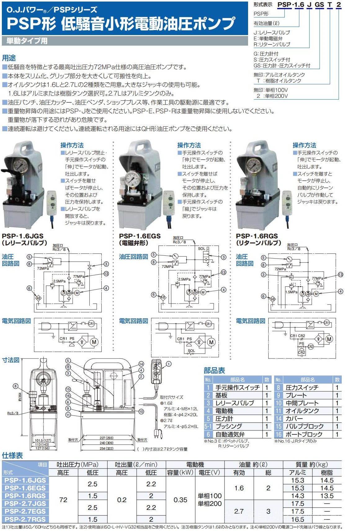 PSP-1.6EGSOSAKA JACK大阪杰克OJ低噪音小型电动液压泵